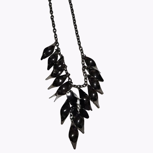 Boho Black Metal Leaves Feather Cascade Statement Bib Necklace Fashion Jewelry - Picture 1 of 7